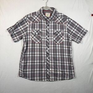 Ecoths Plaid Short Sleeve Button Front Shirt XL Gray Red Organic Cotton Coolmax